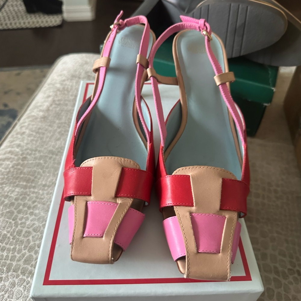 Frances Valentine Pink, Red, and Tan Heels